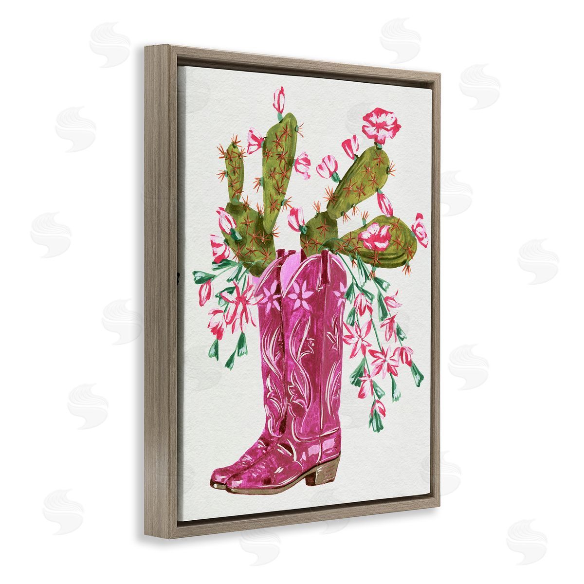 Cowgirl Boots & Cactus Brown Floating Frame Canvas Wall Art, Home Decor by Melissa Wang
