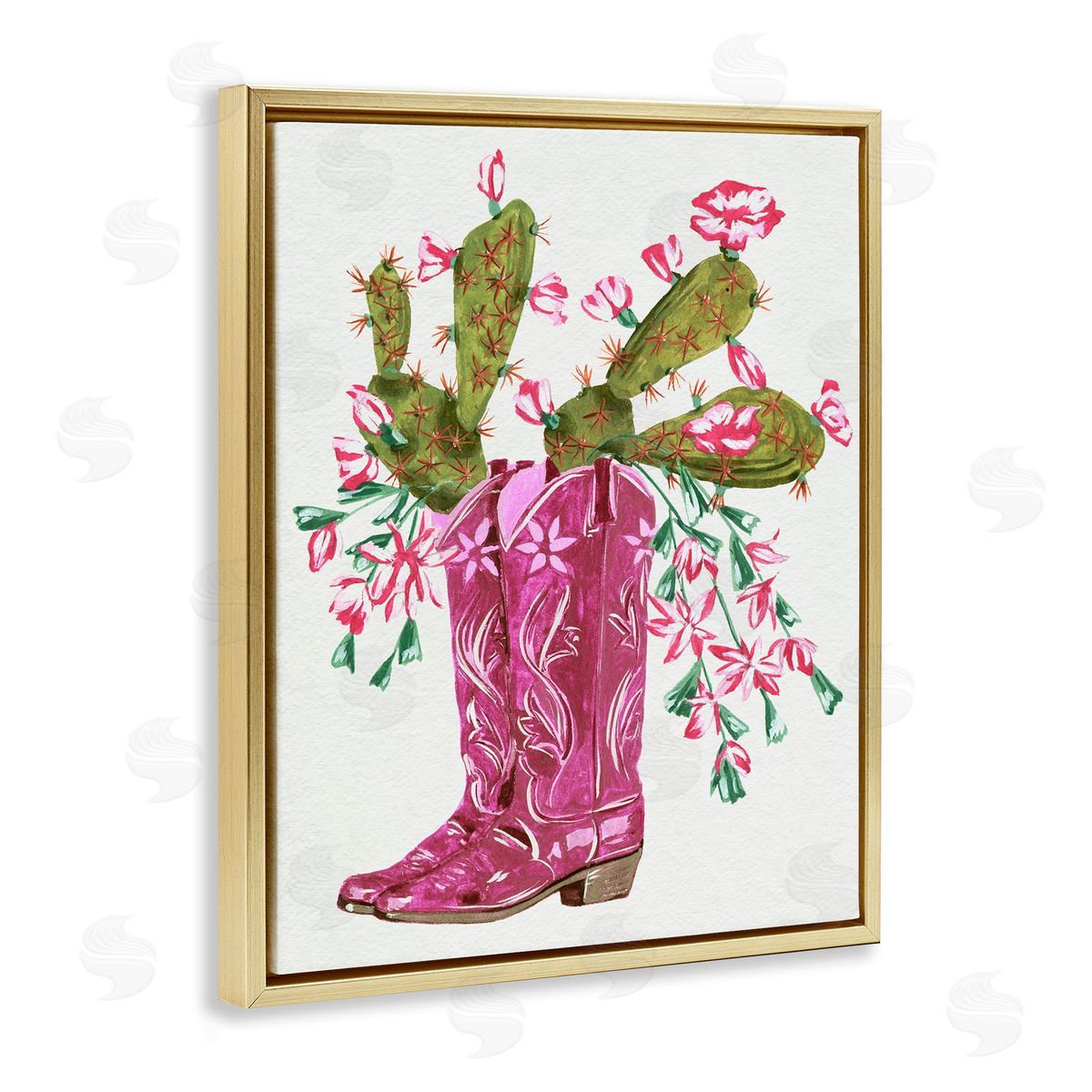 Cowgirl Boots & Cactus Gold Floating Frame Canvas Wall Art, Home Decor by Melissa Wang