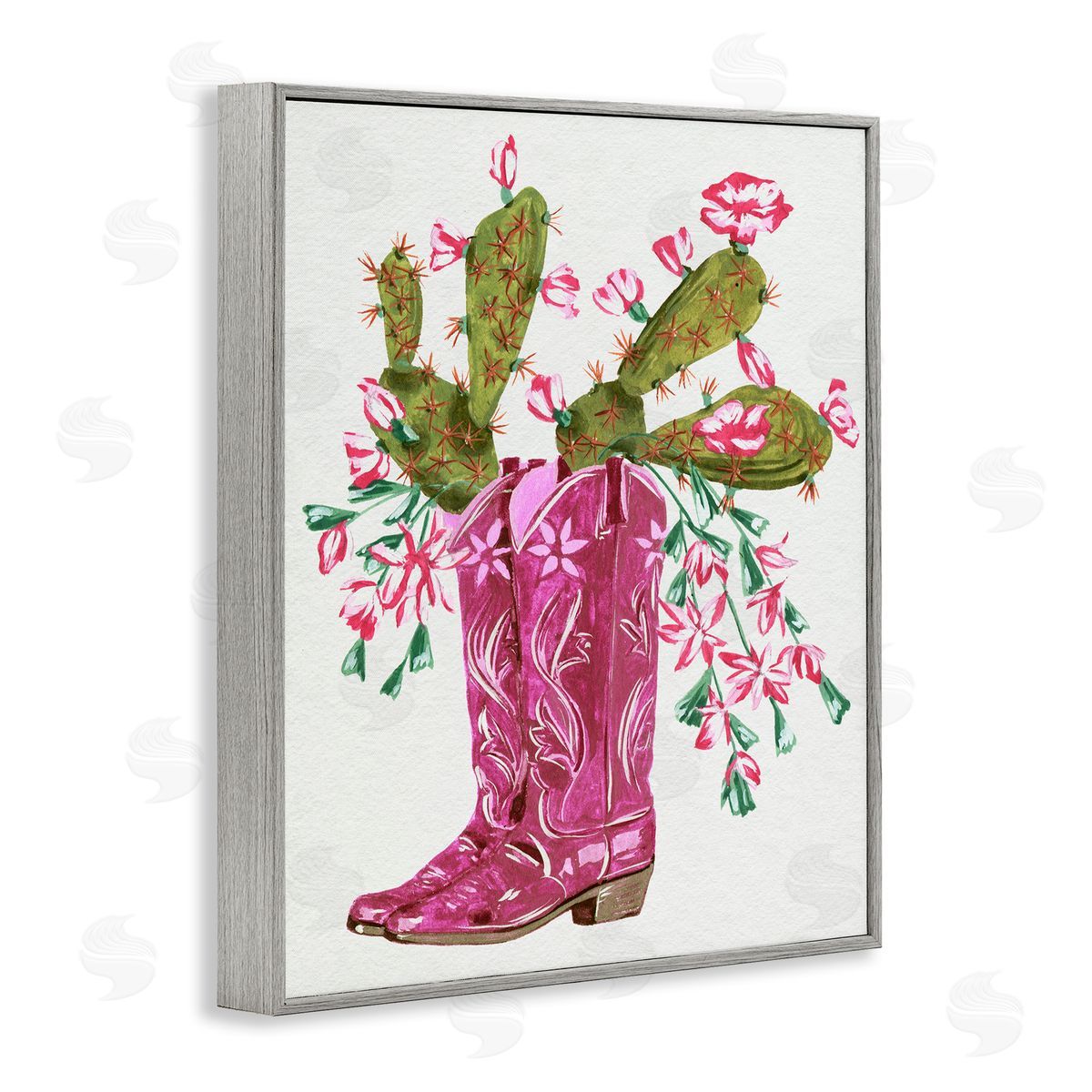 Cowgirl Boots & Cactus Grey Frame Print Wall Art, Home Decor by Melissa Wang