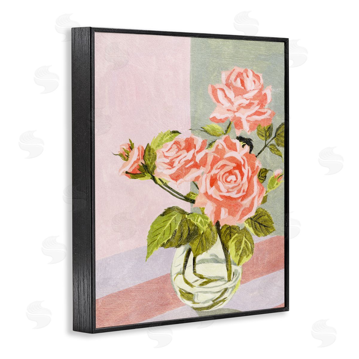 Pink Roses on Pastels Black Frame Print Wall Art, Home Decor by Melissa Wang