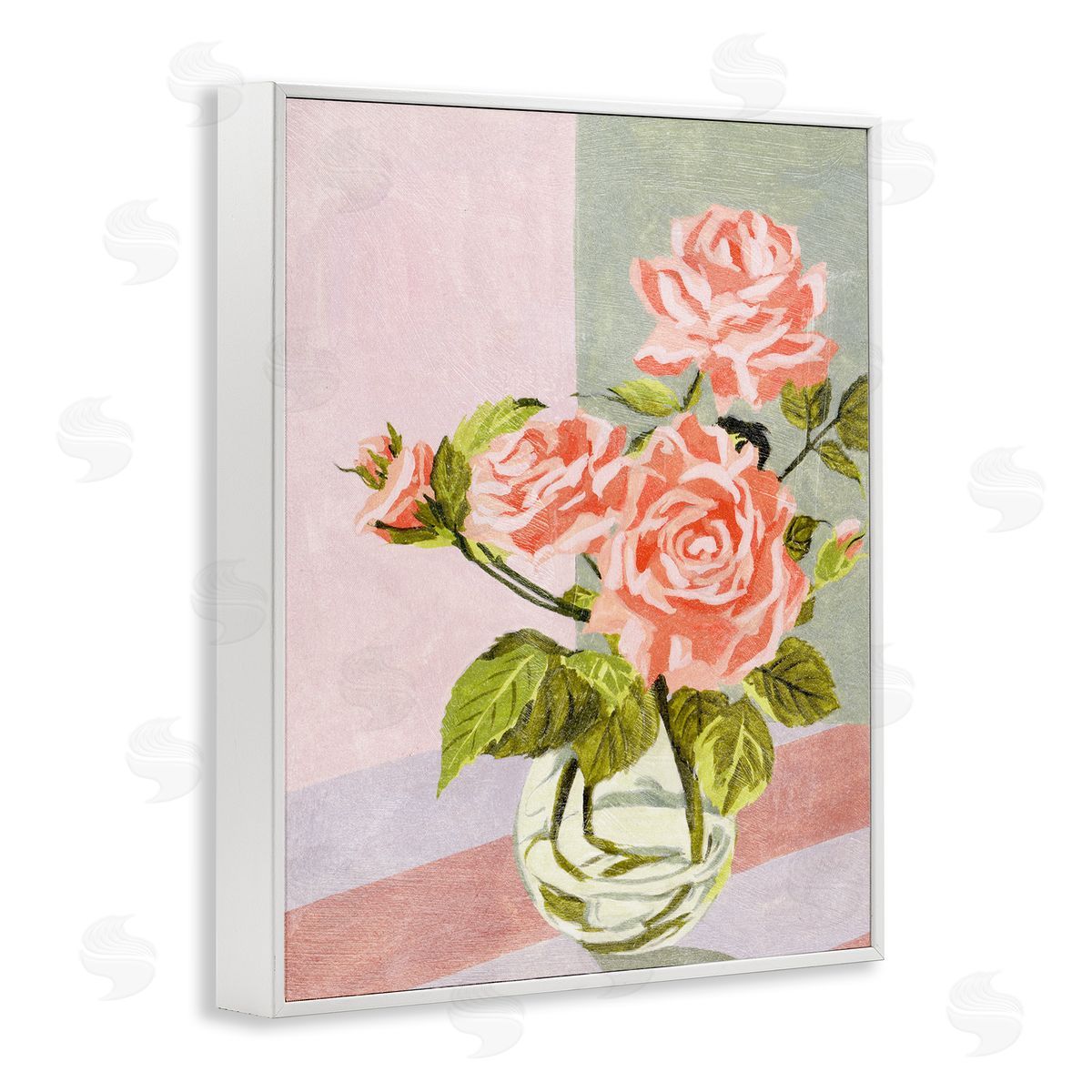 Pink Roses on Pastels White Frame Print Wall Art, Home Decor by Melissa Wang