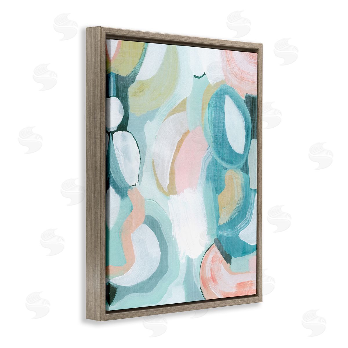 Pastel Round Forms Brown Floating Frame Canvas Wall Art, Home Decor by Grace Popp