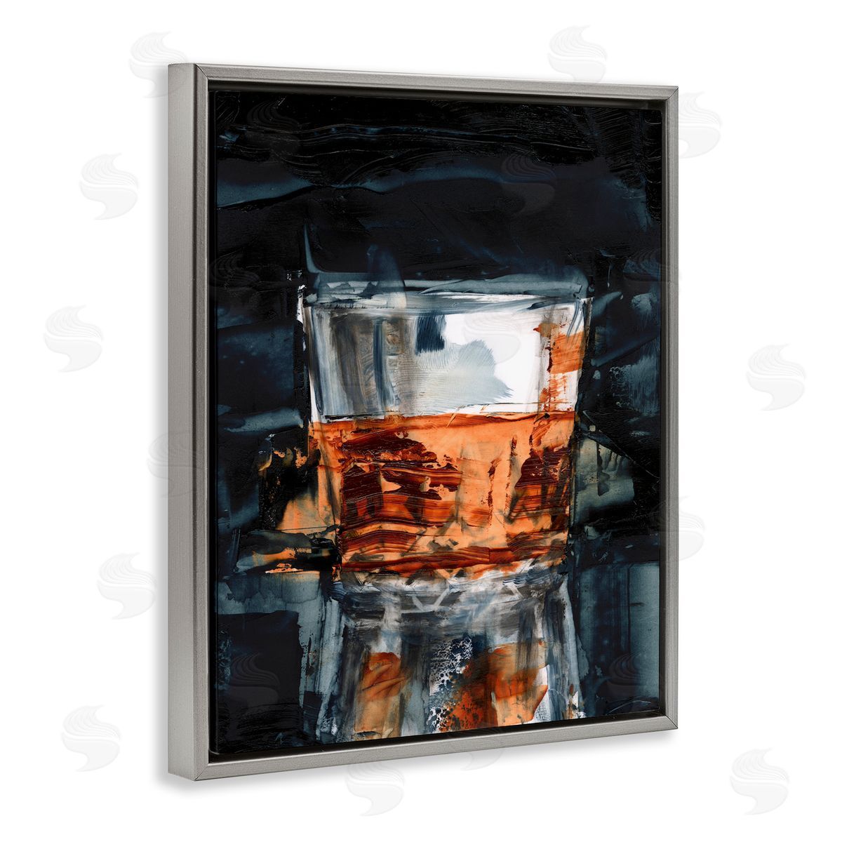 Whiskey Glass Reflection Grey Floating Frame Canvas Wall Art, Home Decor by Ethan Harper