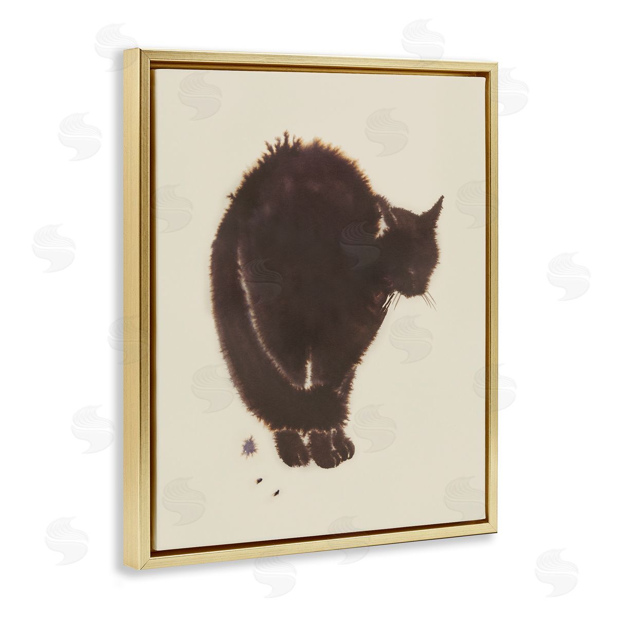 Minimal Cat on Beige Gold Floating Frame Canvas Wall Art, Home Decor by Grace Popp