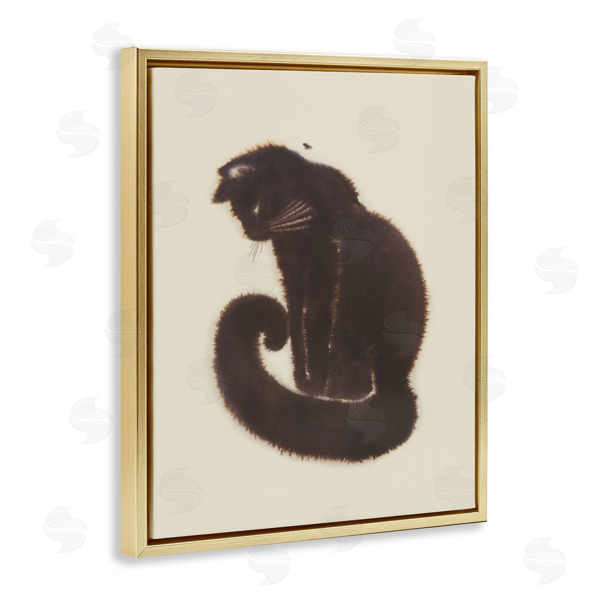 Sitting Cat Curved Tail Gold Floating Frame Canvas Wall Art, Home Decor by Grace Popp