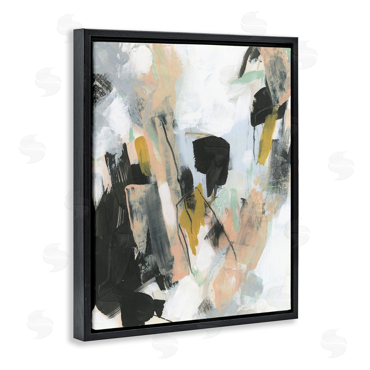 Bold Streaks of Paint Black Floating Frame Canvas Wall Art, Home Decor by June Erica Vess