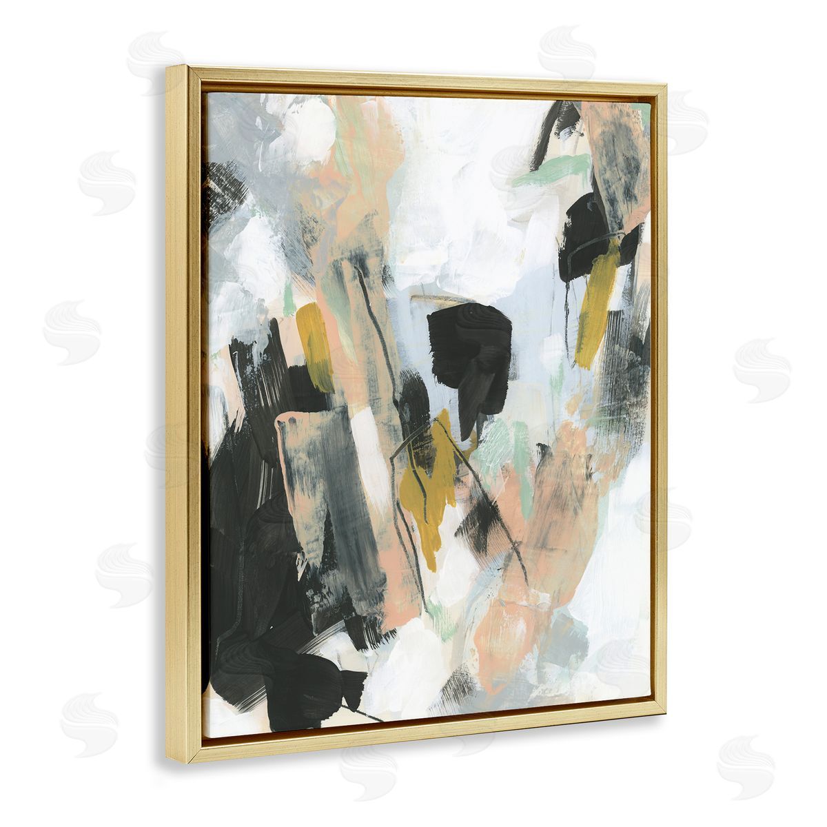 Bold Streaks of Paint Gold Floating Frame Canvas Wall Art, Home Decor by June Erica Vess