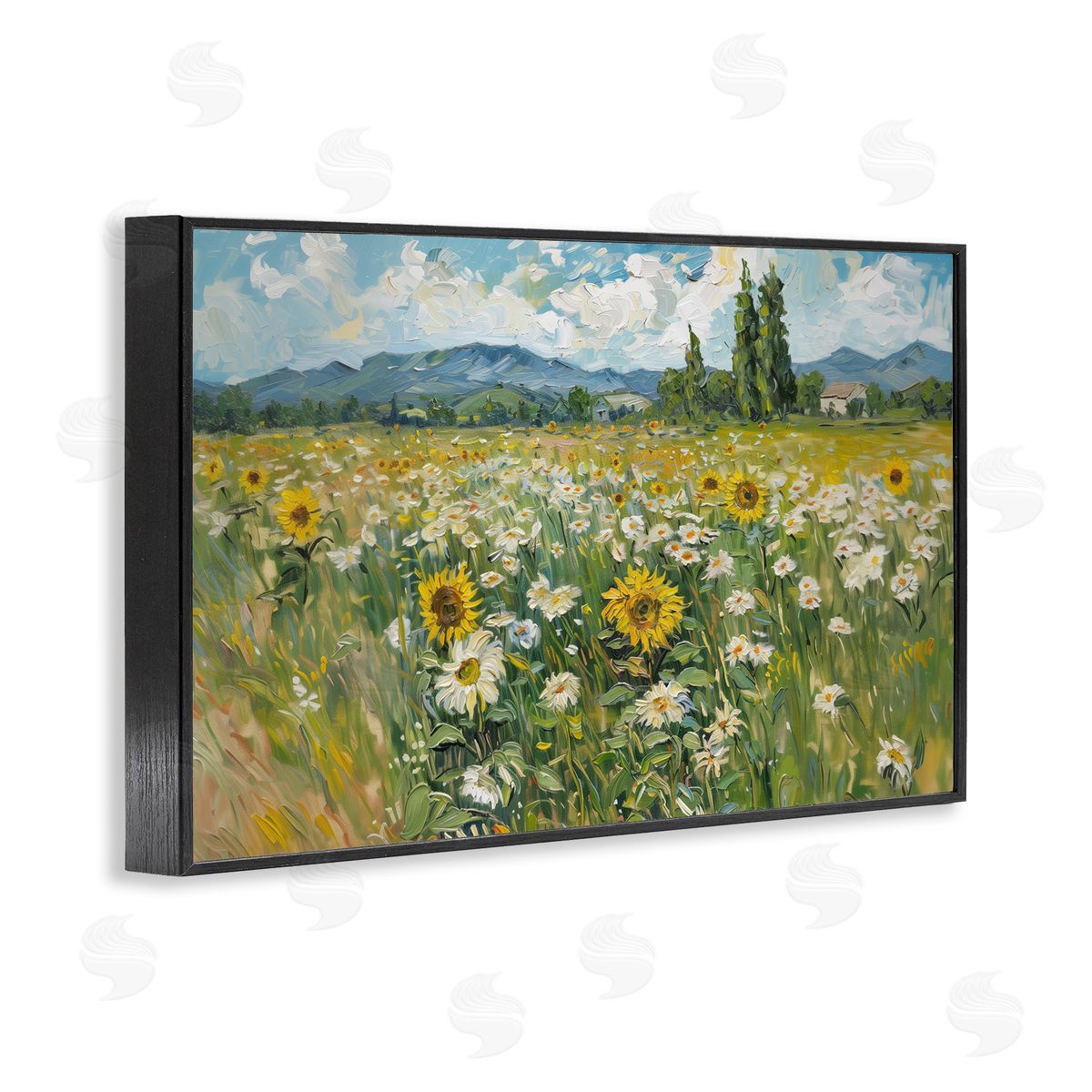 Sunflower & Daisy Meadow Black Frame Print Wall Art, Home Decor by Arlington Prints