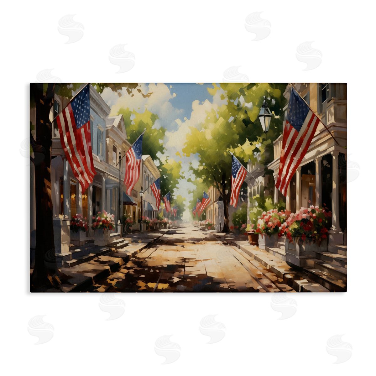American Flag Lined Street Canvas Wall Art, Home Decor by Arlington Prints