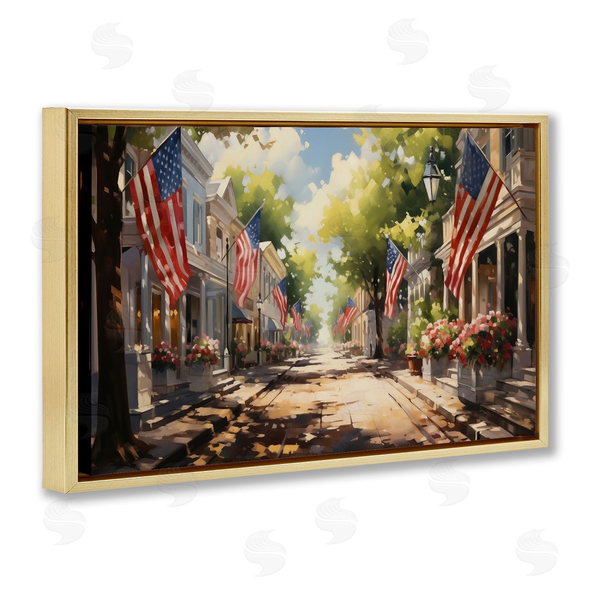 American Flag Lined Street Gold Floating Frame Canvas Wall Art, Home Decor by Arlington Prints