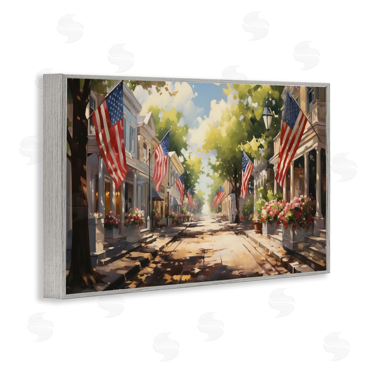 American Flag Lined Street Grey Frame Print Wall Art, Home Decor by Arlington Prints