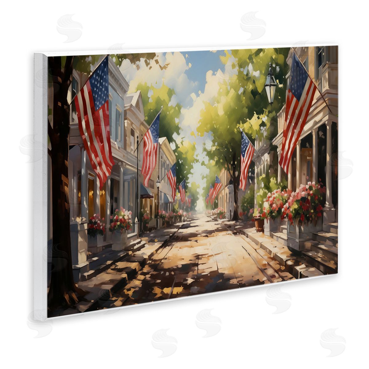 American Flag Lined Street Wood Plaque Wall Art, Home Decor by Arlington Prints