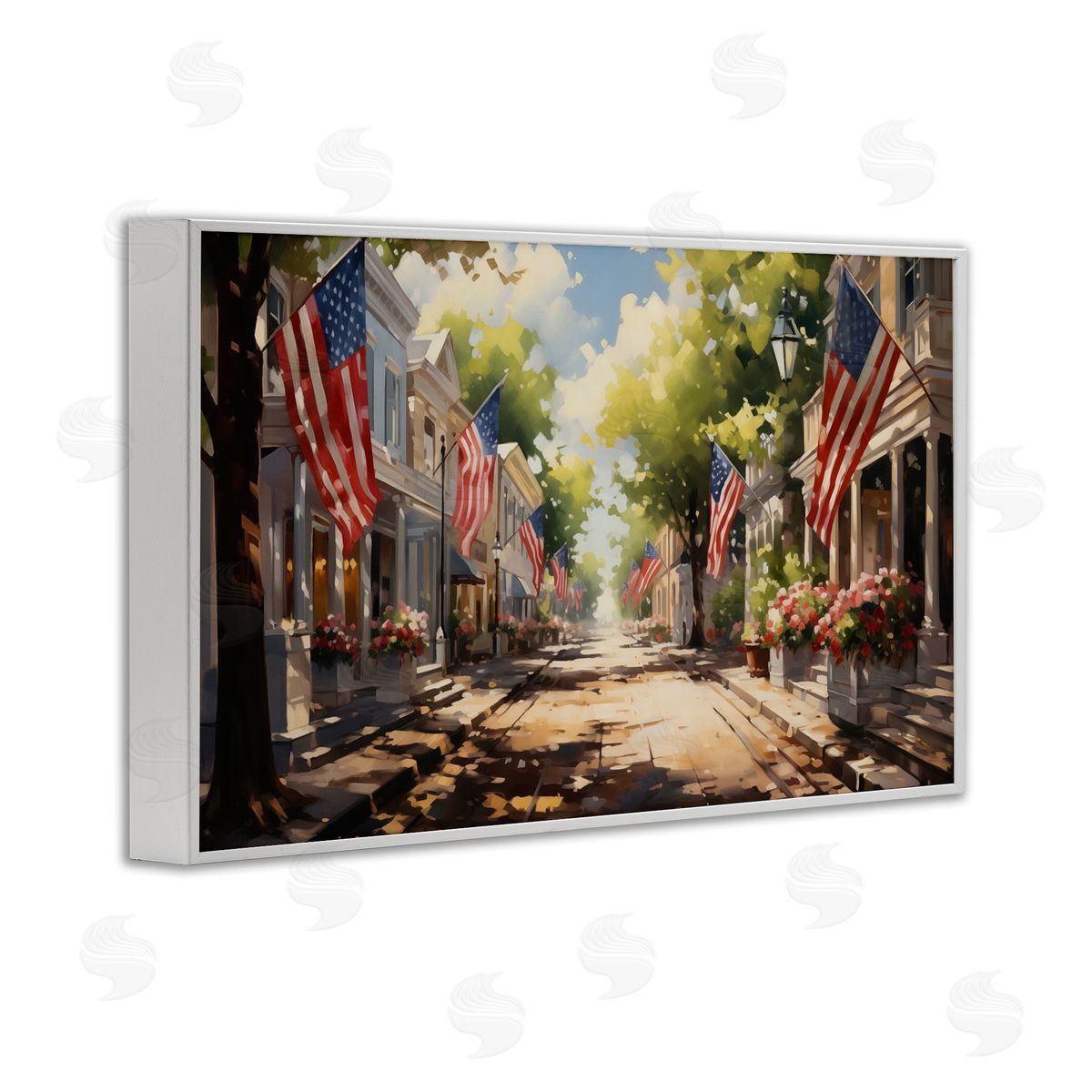 American Flag Lined Street White Frame Print Wall Art, Home Decor by Arlington Prints