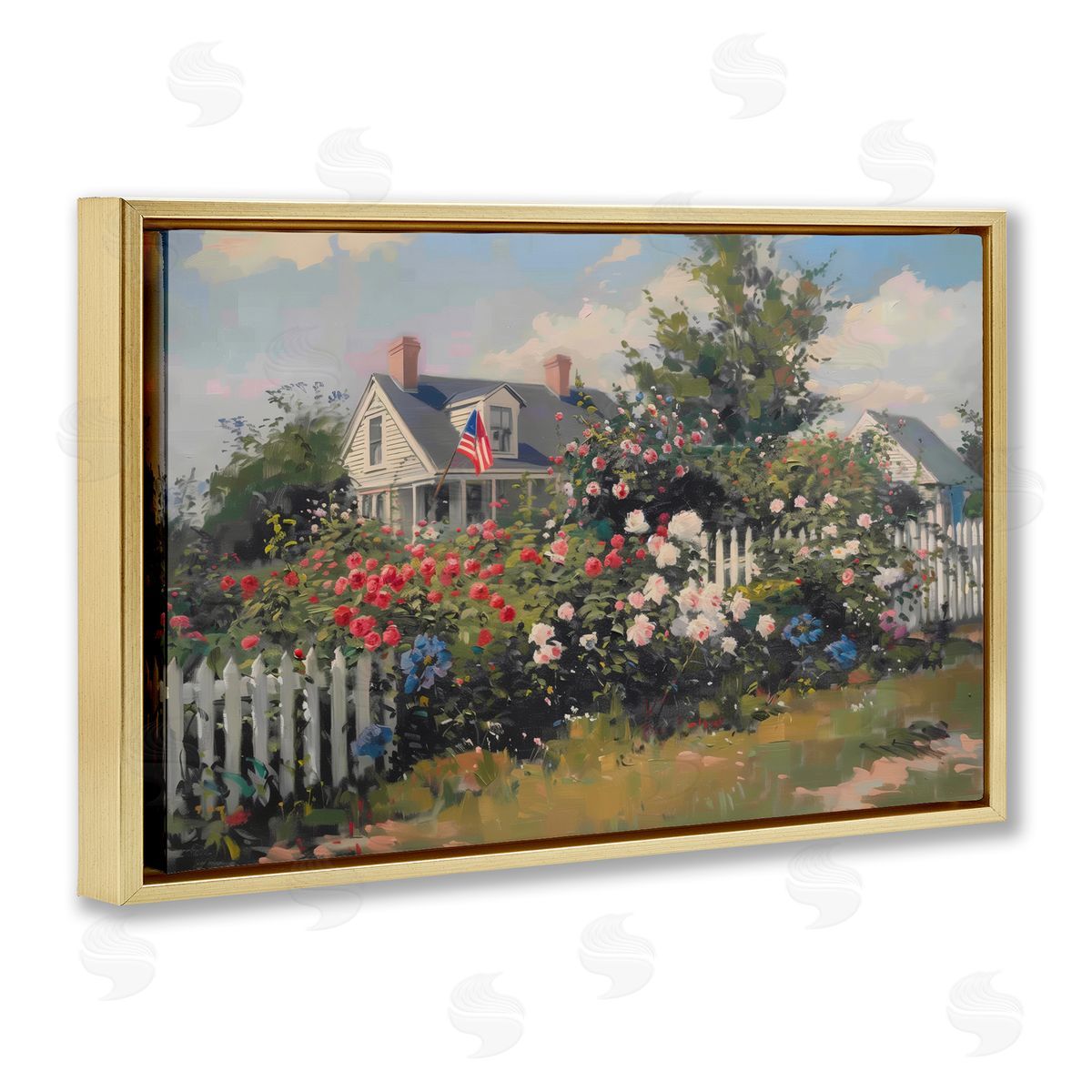 Patriotic Cottage Garden Gold Floating Frame Canvas Wall Art, Home Decor by Arlington Prints