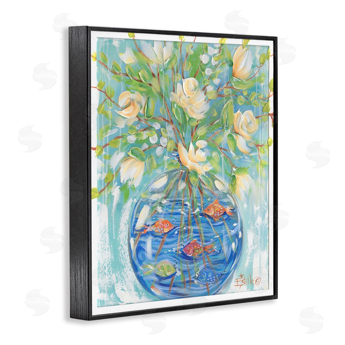 Fish Bowl Bouquet Black Frame Print Wall Art, Home Decor by Estelle Grengs