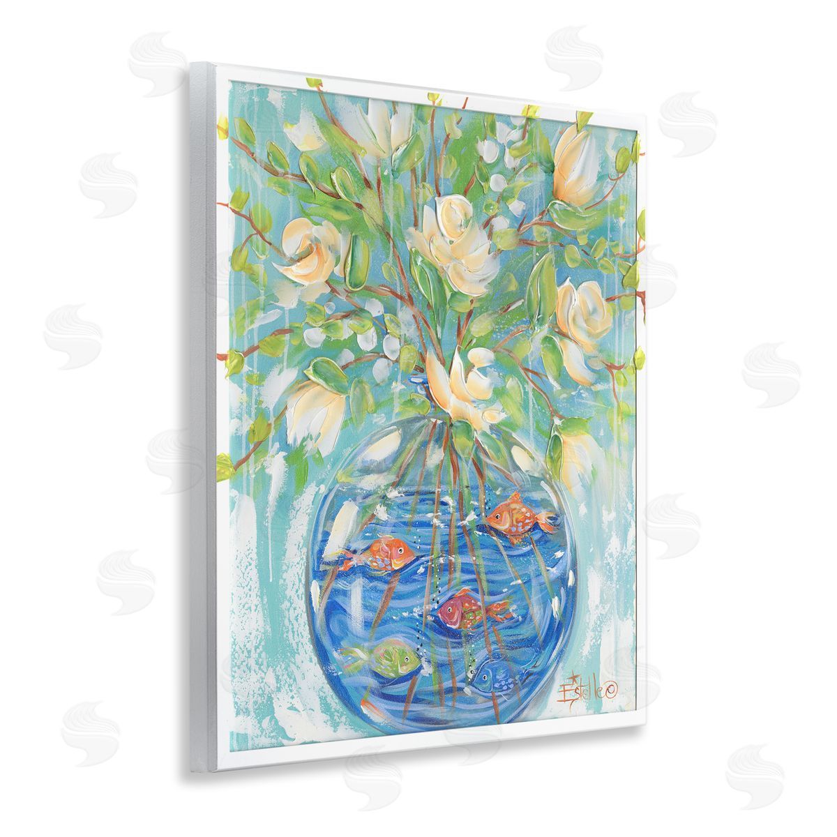 Fish Bowl Bouquet Wood Plaque Wall Art, Home Decor by Estelle Grengs