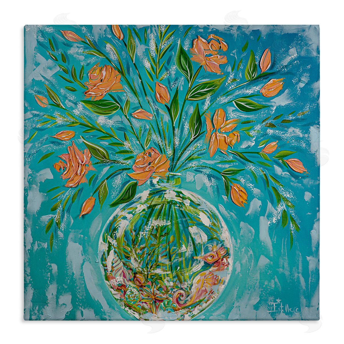 Seahorse Fish Bowl Bouquet Canvas Wall Art, Home Decor by Estelle Grengs