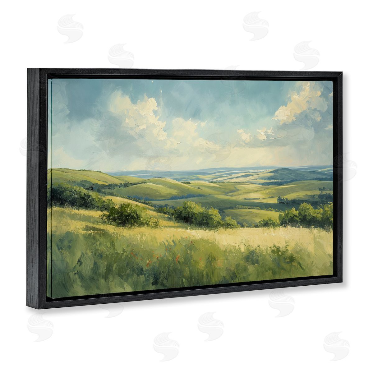 Rolling Emerald Horizon Black Floating Frame Canvas Wall Art, Home Decor by Gina Kelly