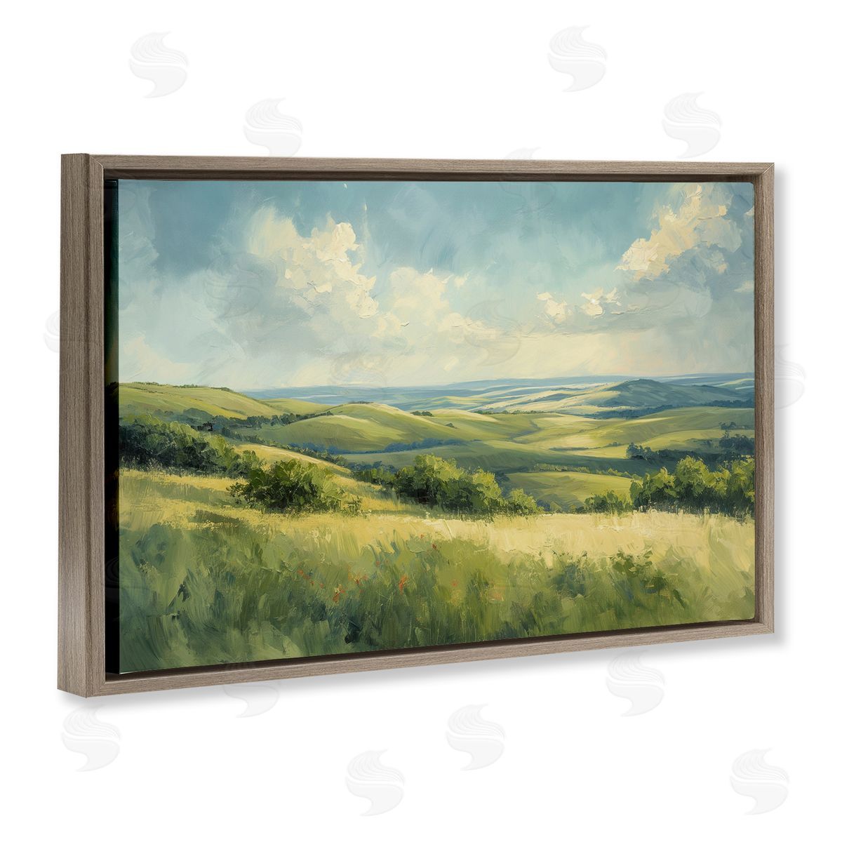 Rolling Emerald Horizon Brown Floating Frame Canvas Wall Art, Home Decor by Gina Kelly