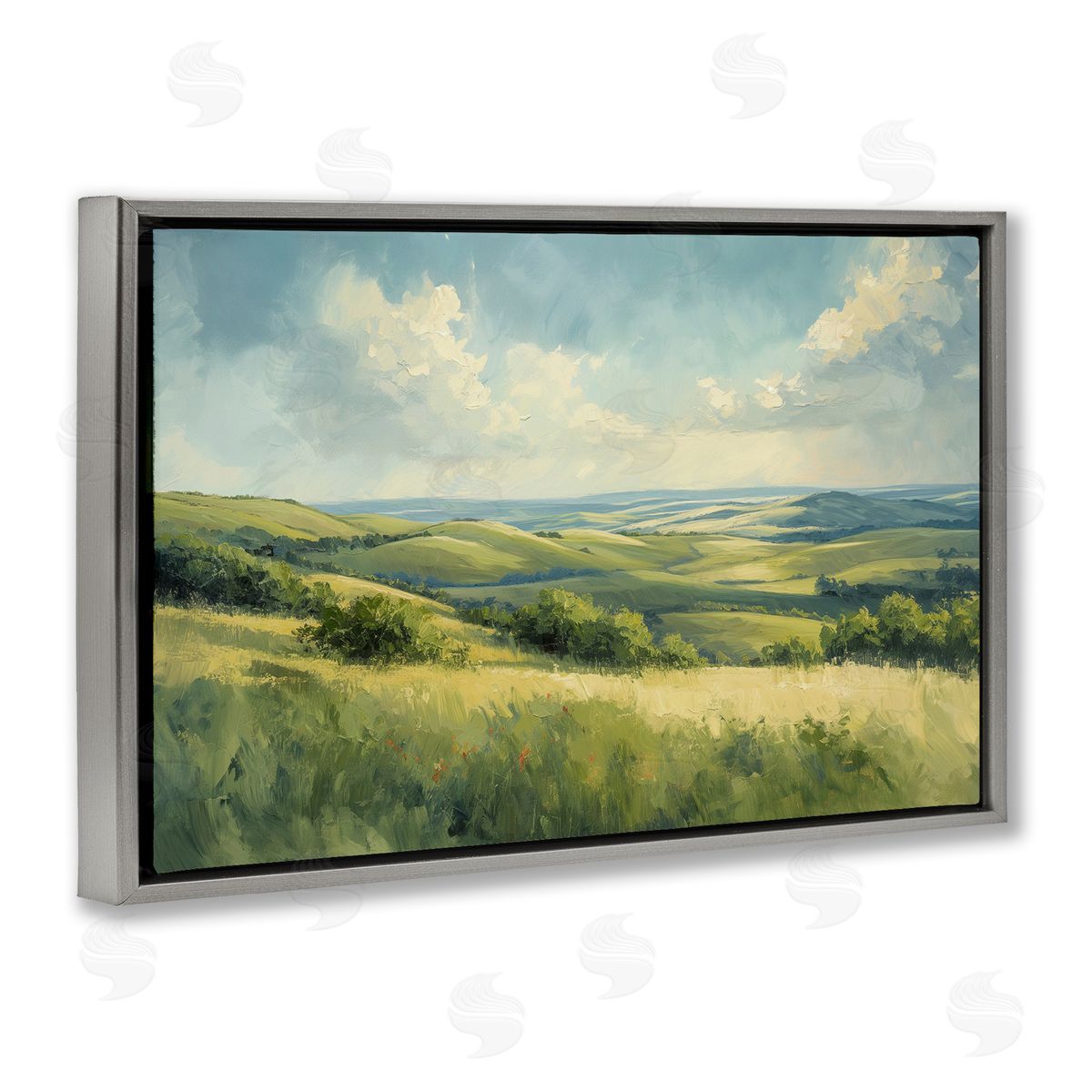 Rolling Emerald Horizon Grey Floating Frame Canvas Wall Art, Home Decor by Gina Kelly