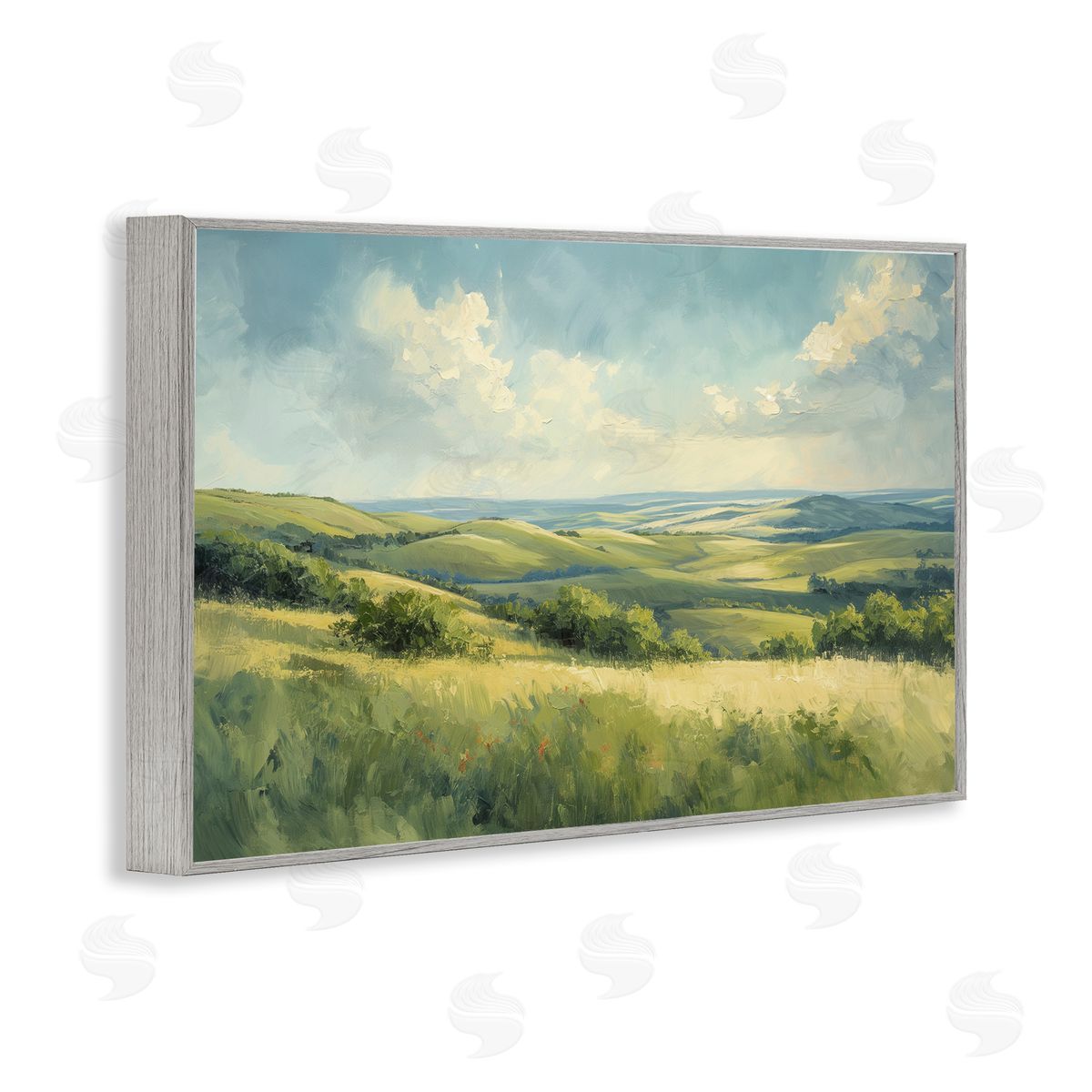 Rolling Emerald Horizon Grey Frame Print Wall Art, Home Decor by Gina Kelly