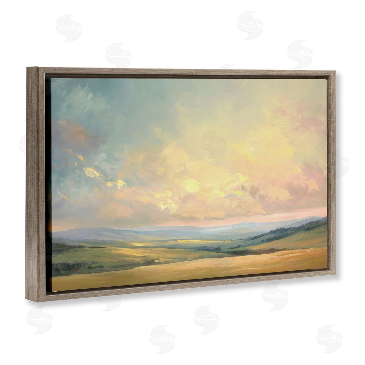 Tranquil Twilight Fields Brown Floating Frame Canvas Wall Art, Home Decor by Gina Kelly
