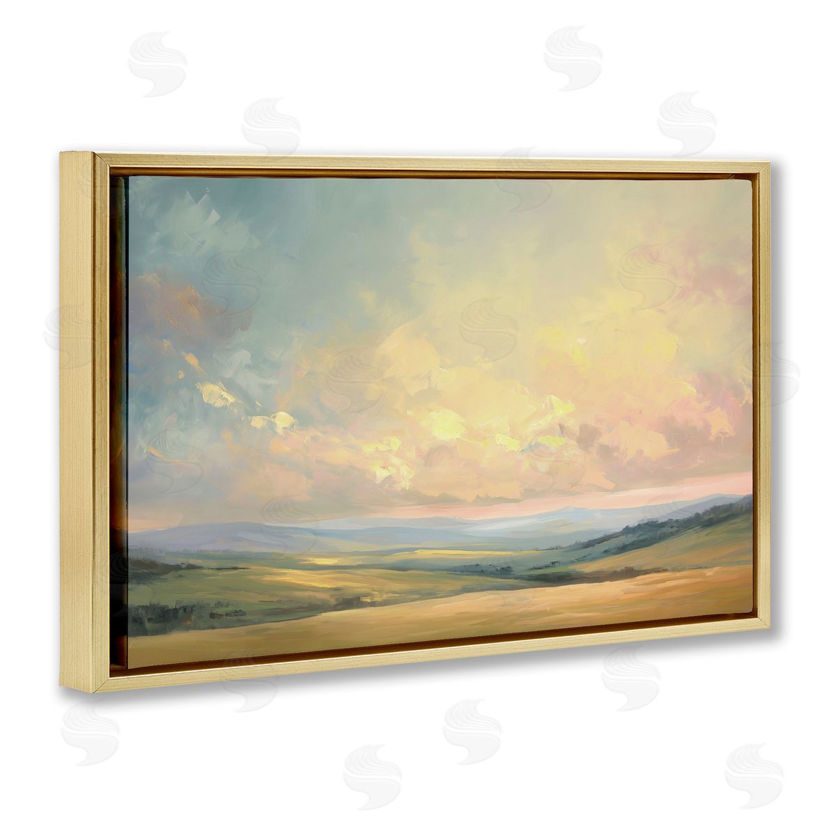 Tranquil Twilight Fields Gold Floating Frame Canvas Wall Art, Home Decor by Gina Kelly