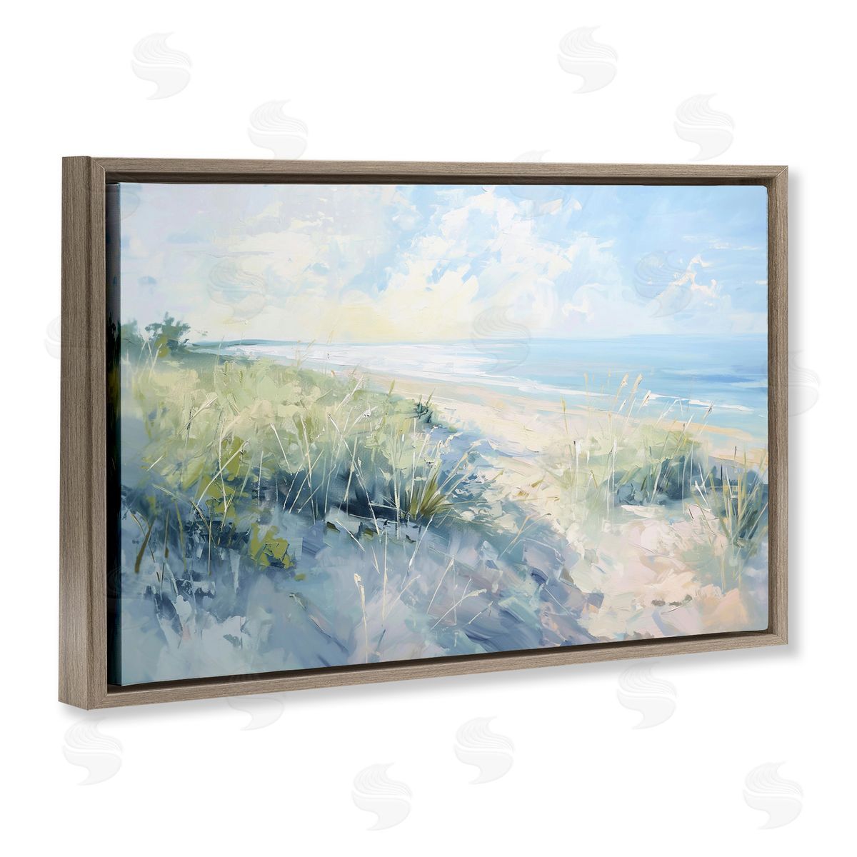 Sunny Day At The Coast Brown Floating Frame Canvas Wall Art, Home Decor by Gina Kelly