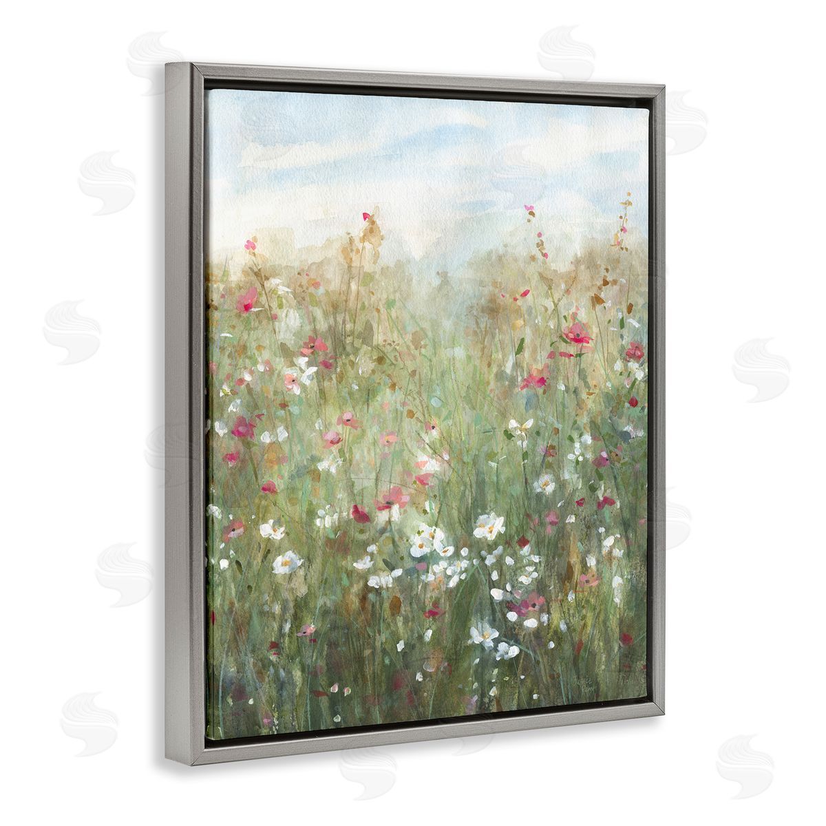 Fragrant Wildflower Field Grey Floating Frame Canvas Wall Art, Home Decor by Jessie Perry