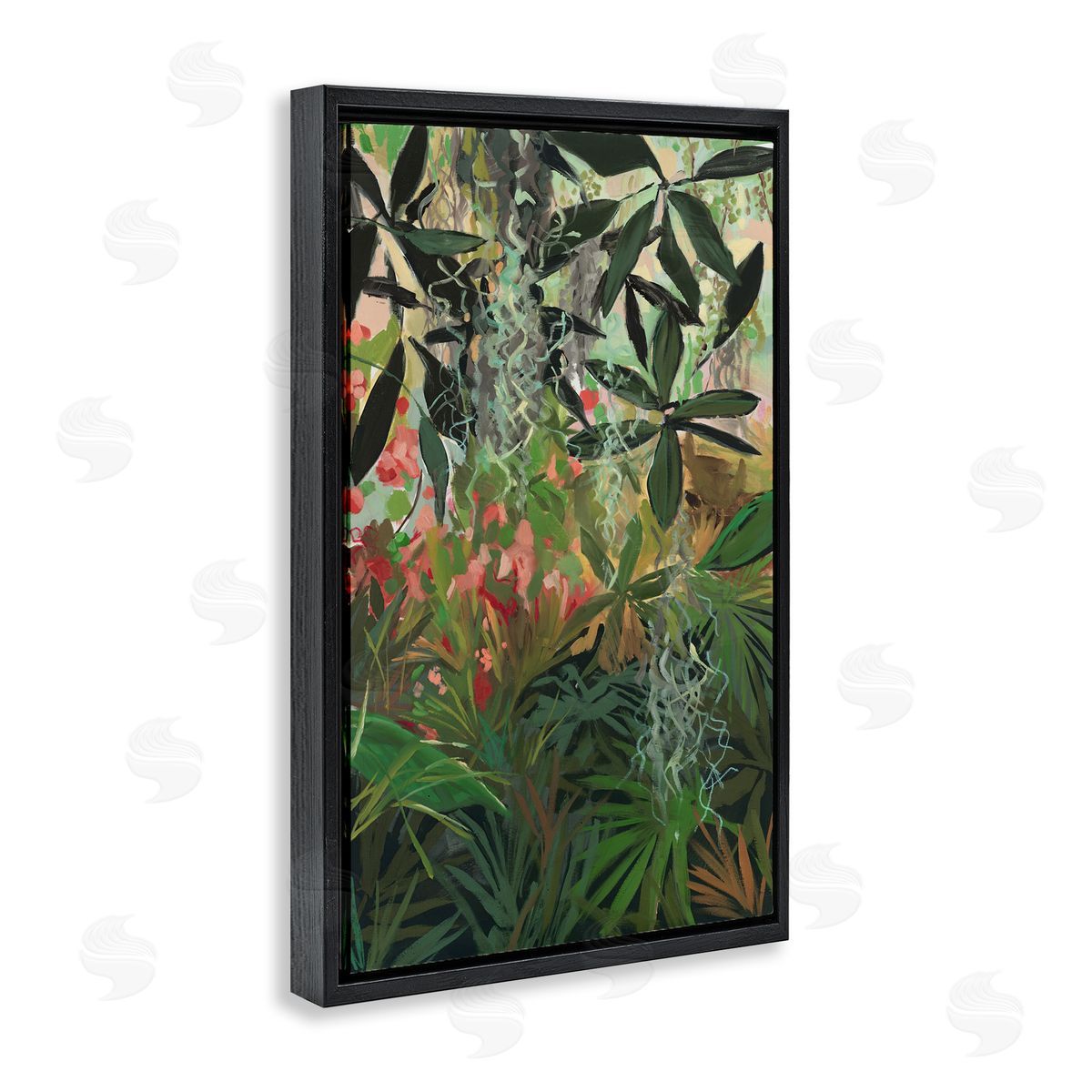 Dense Rain Forest Plants Black Floating Frame Canvas Wall Art, Home Decor by Jenny Westenhofer