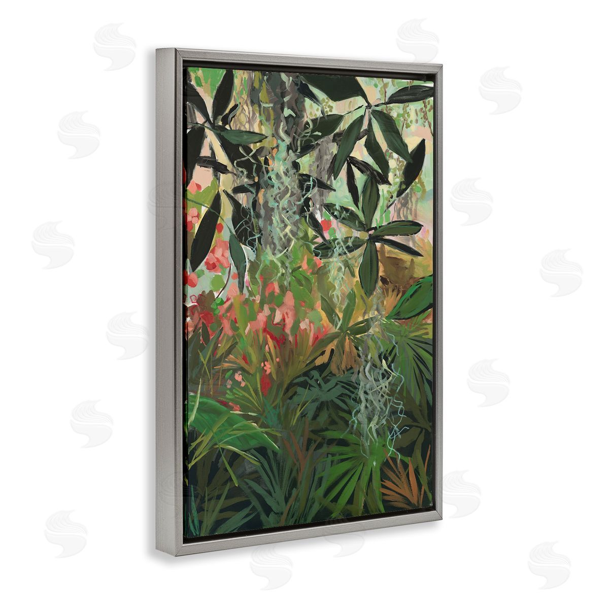 Dense Rain Forest Plants Grey Floating Frame Canvas Wall Art, Home Decor by Jenny Westenhofer
