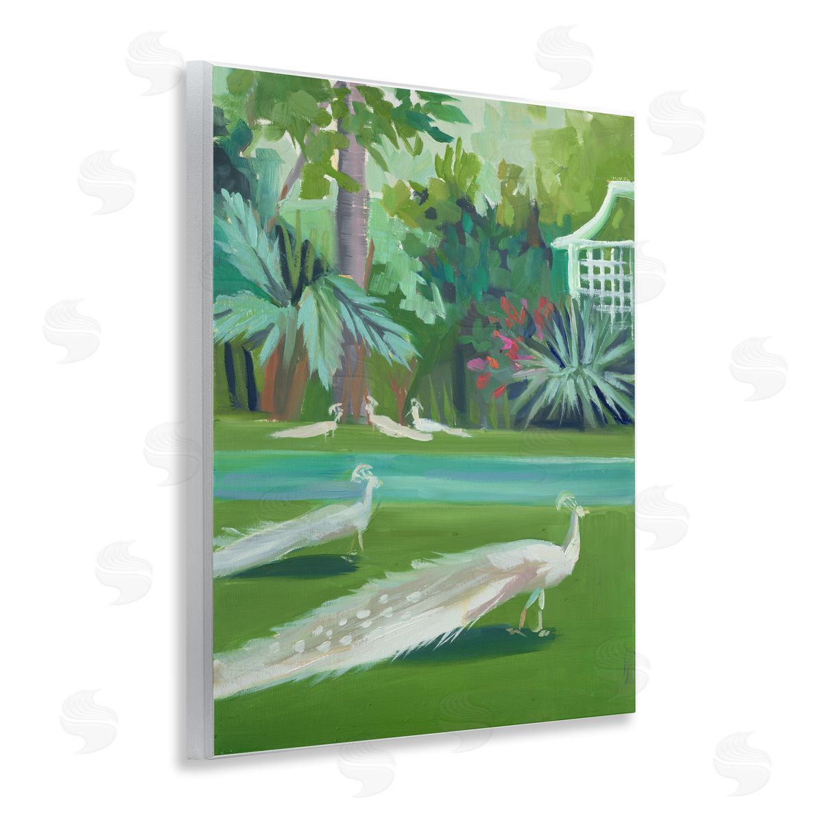 White Peacocks Scene Wood Plaque Wall Art, Home Decor by Jenny Westenhofer