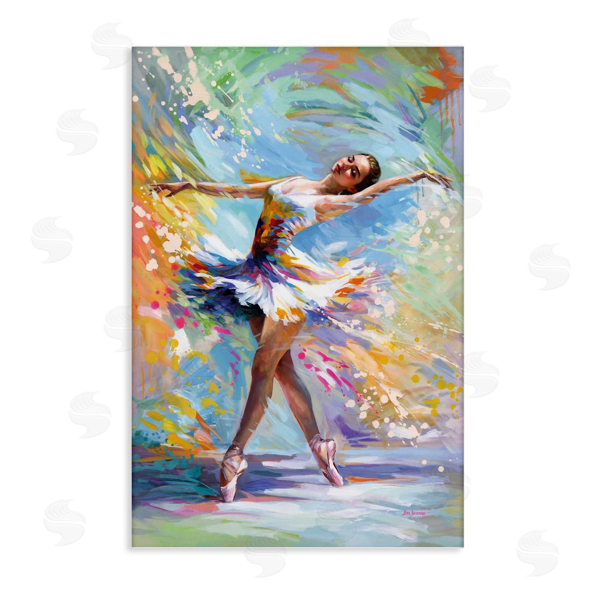 Ballerina on Pastel Splatter Canvas Wall Art, Home Decor by Leon Devenice