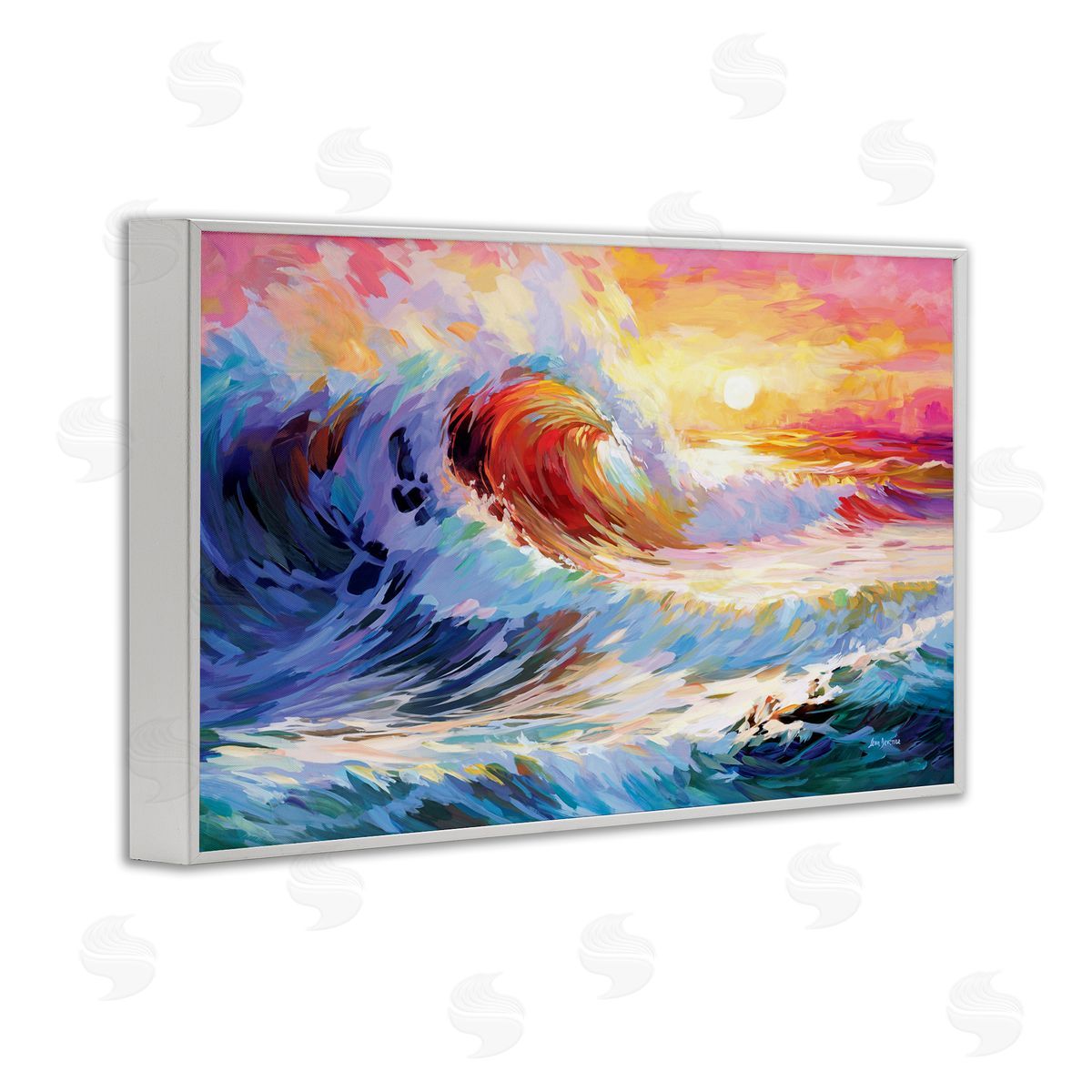 Sunrise over Ocean Wave White Frame Print Wall Art, Home Decor by Leon Devenice
