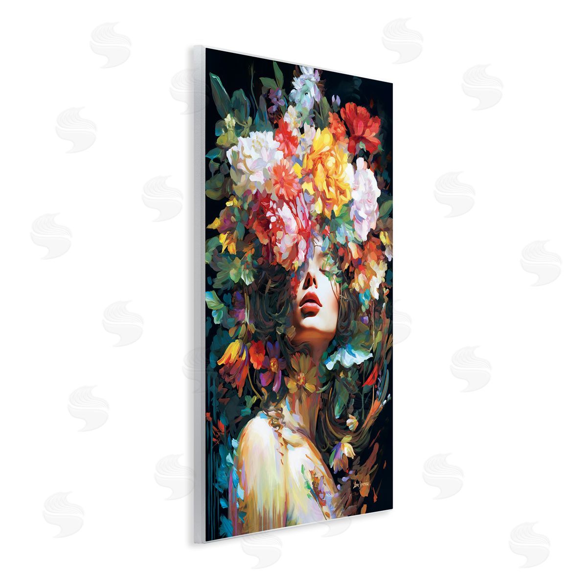 Rose Bedecked Woman Wood Plaque Wall Art, Home Decor by Leon Devenice
