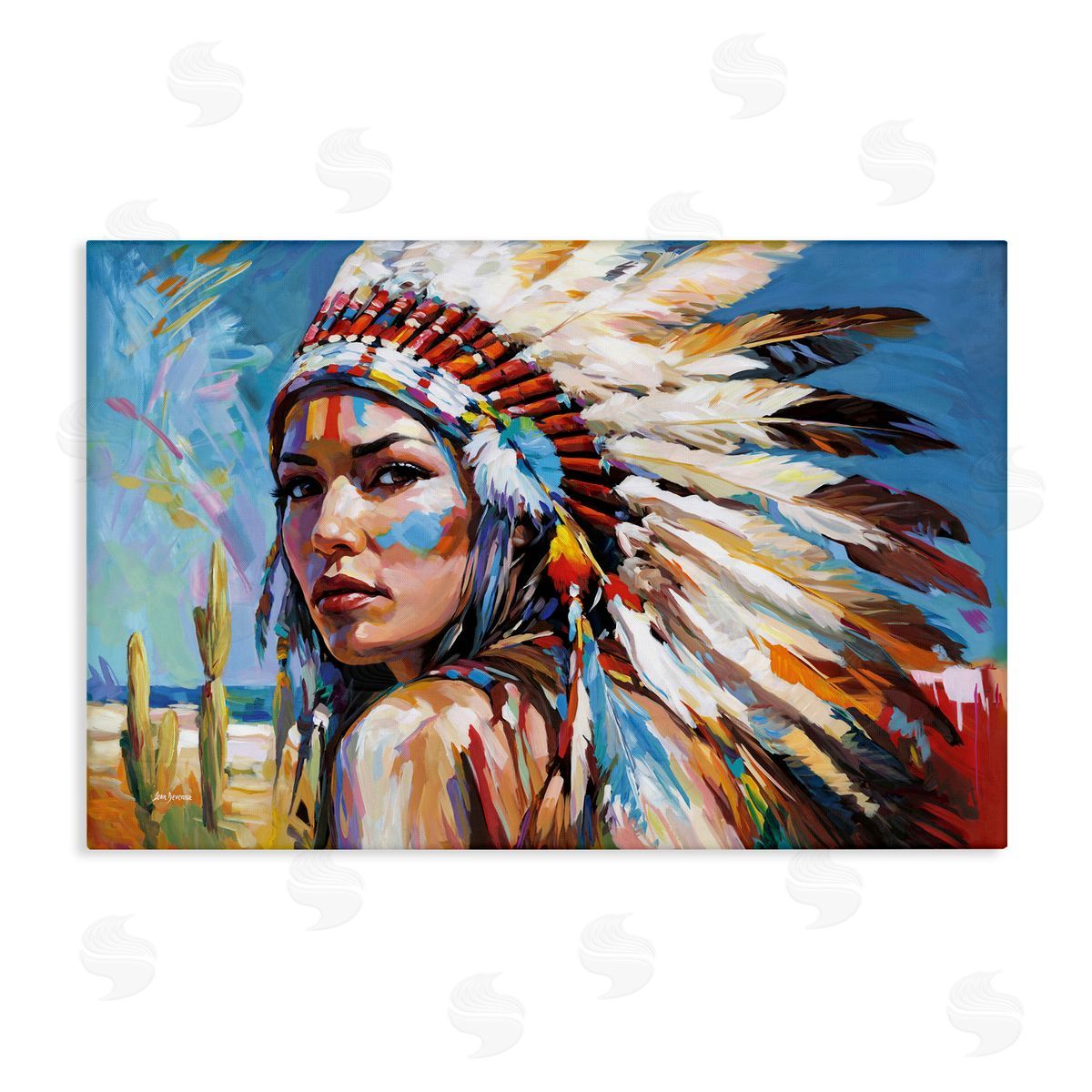 Native American Woman Portrait Canvas Wall Art, Home Decor by Leon Devenice