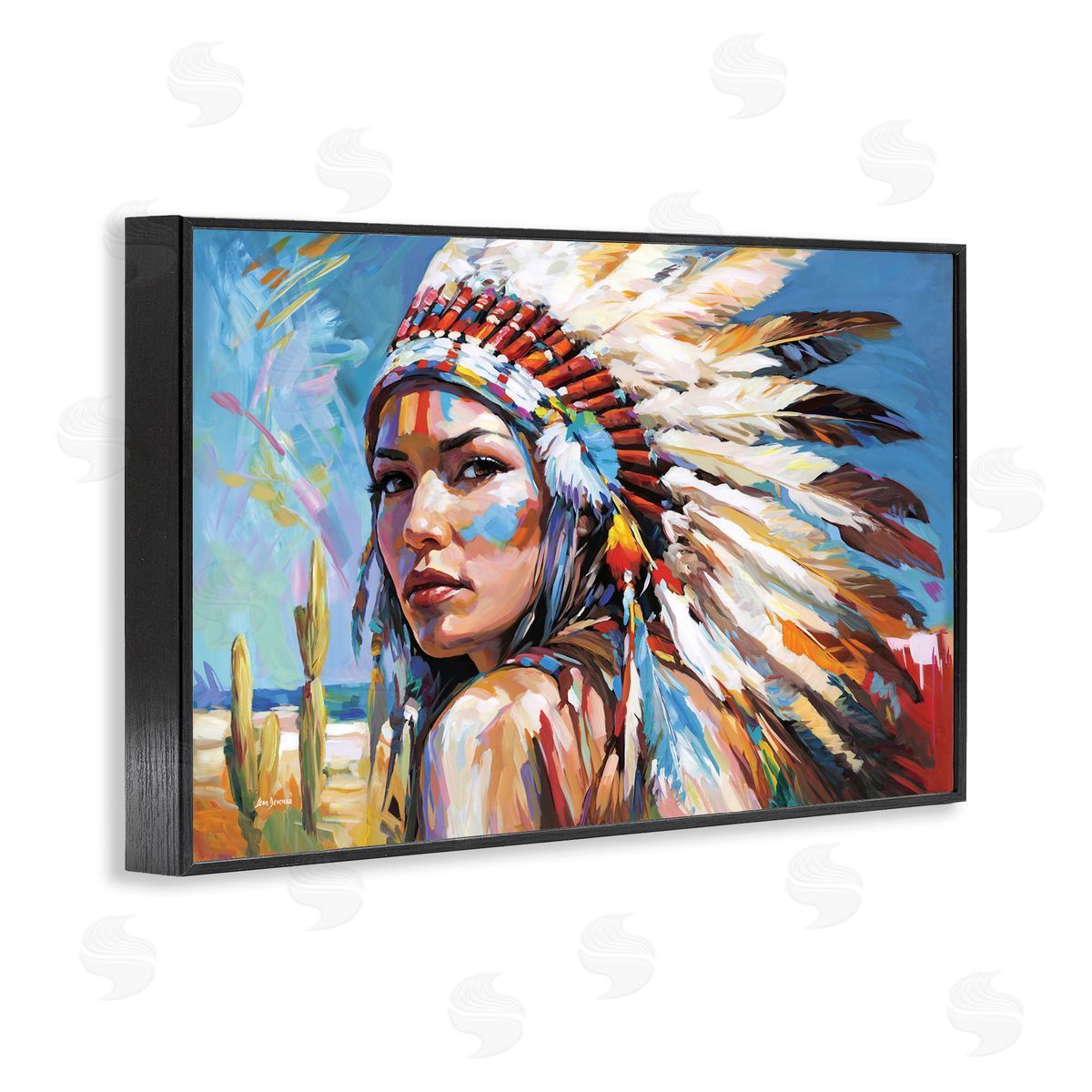 Native American Woman Portrait Black Frame Print Wall Art, Home Decor by Leon Devenice