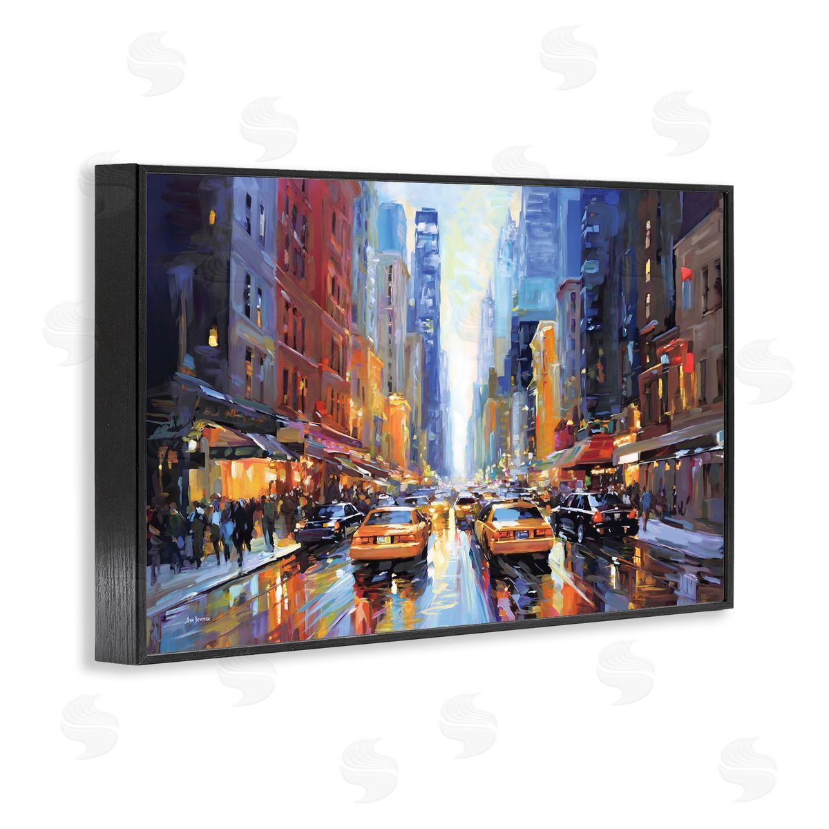 City Traffic in Rain Black Frame Print Wall Art, Home Decor by Leon Devenice