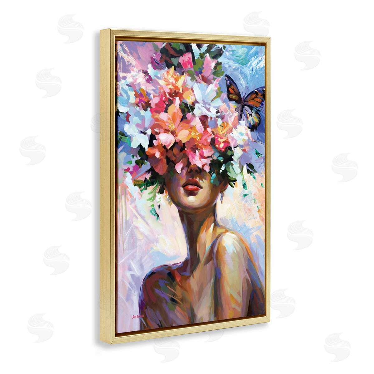 Surrounded By Florals Gold Floating Frame Canvas Wall Art, Home Decor by Leon Devenice