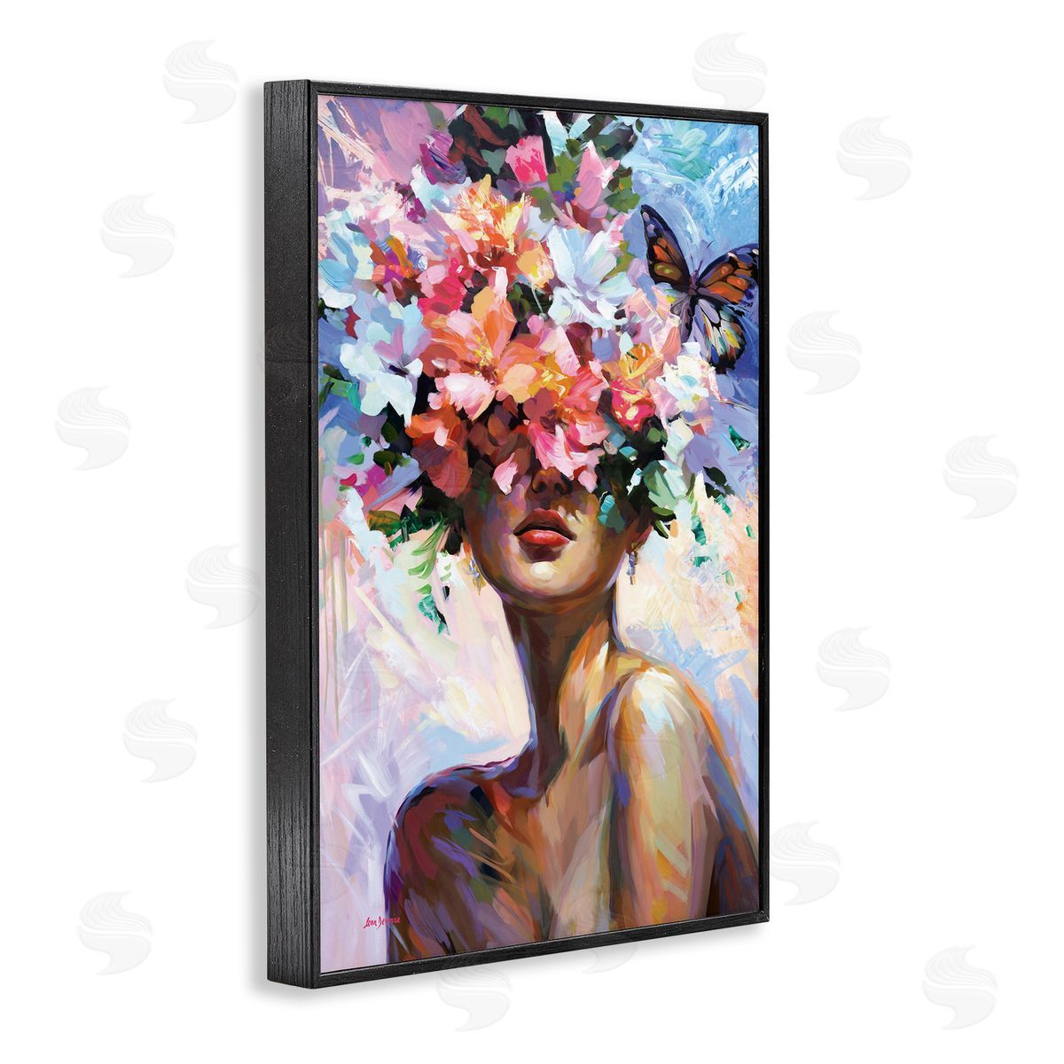 Surrounded By Florals Black Frame Print Wall Art, Home Decor by Leon Devenice