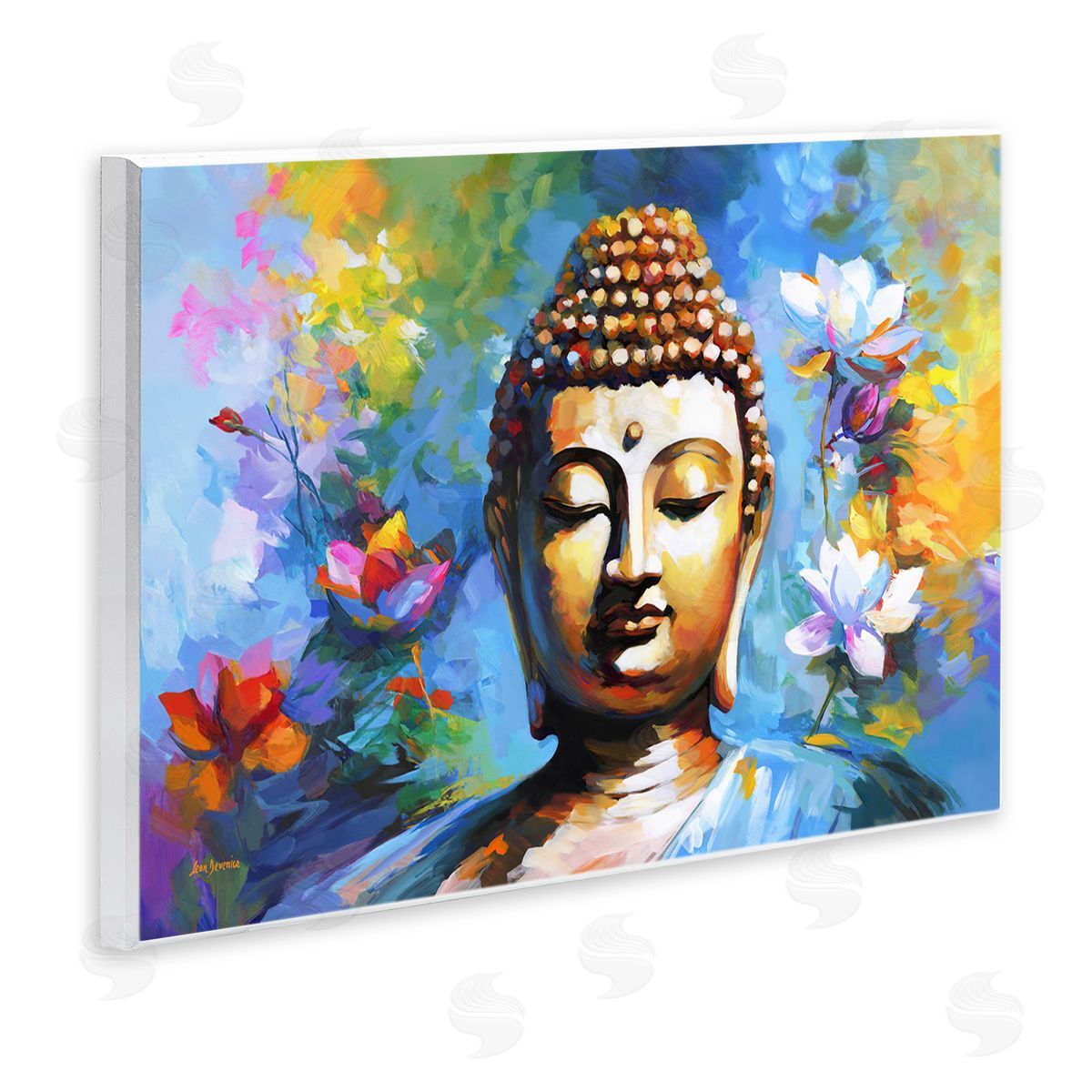 Buddha with Bright Lotus Wood Plaque Wall Art, Home Decor by Leon Devenice
