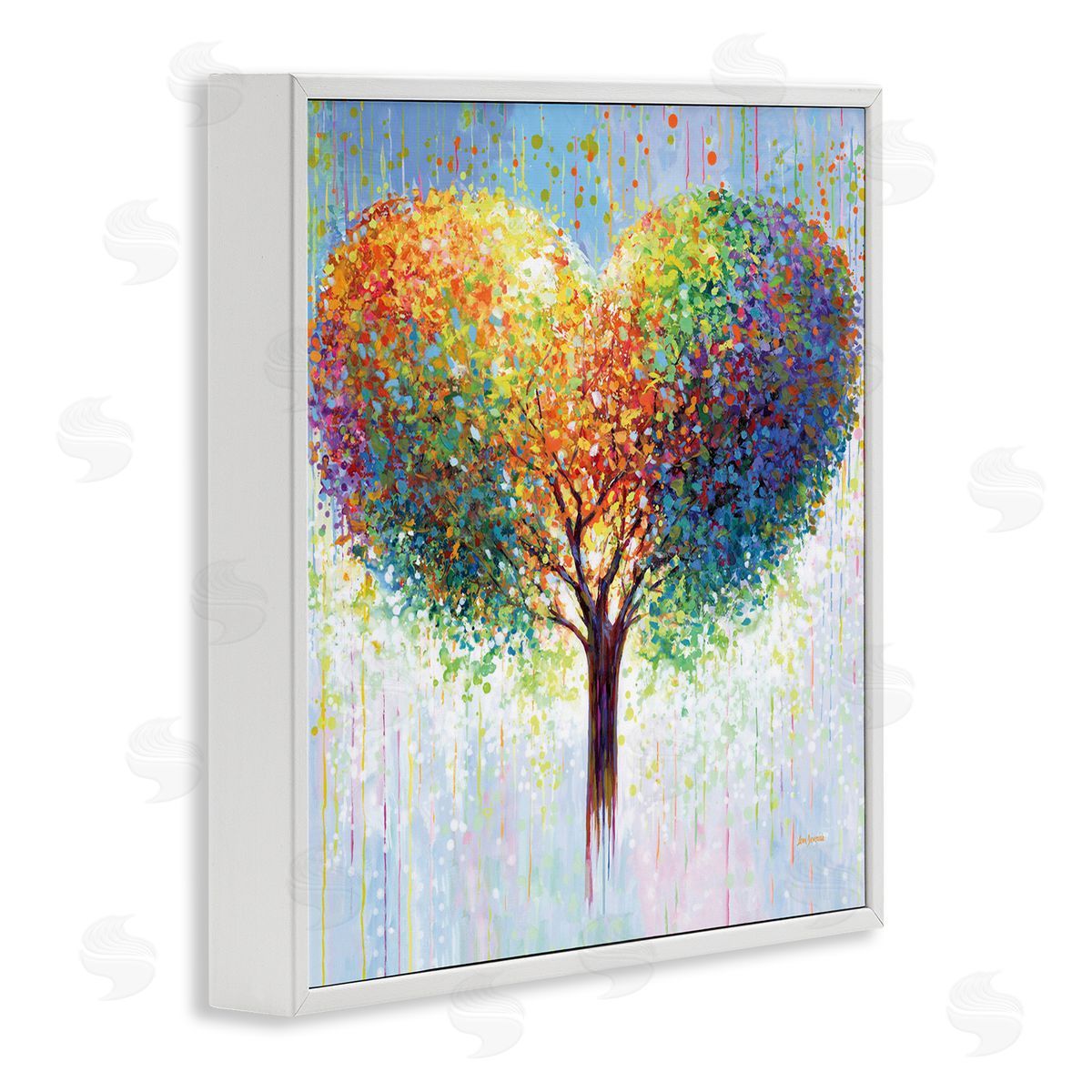 Bold Hued Heart Tree White Frame Print Wall Art, Home Decor by Leon Devenice
