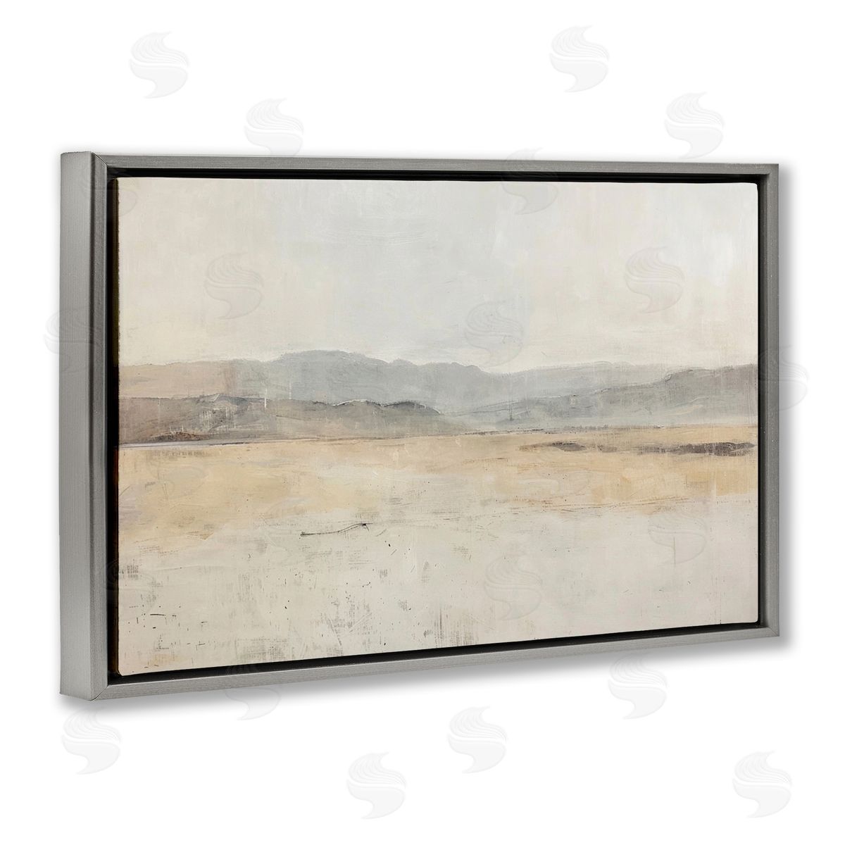 Minimal Desert Horizon Grey Floating Frame Canvas Wall Art, Home Decor by LSR Design Studio