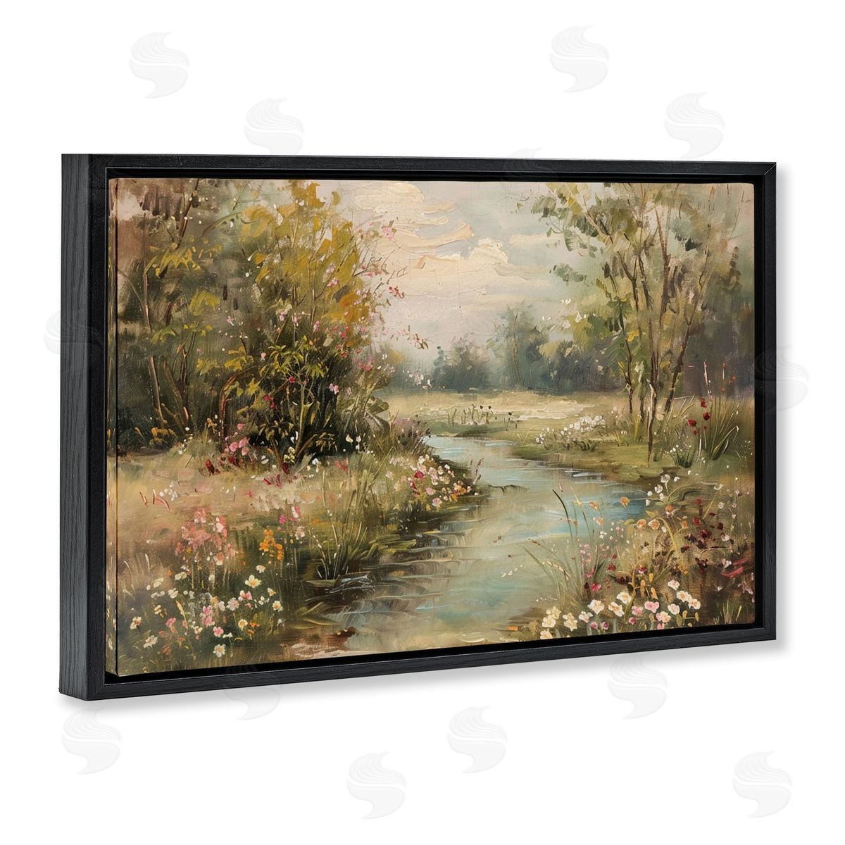 Spring Stream Landscape Black Floating Frame Canvas Wall Art, Home Decor by LSR Design Studio