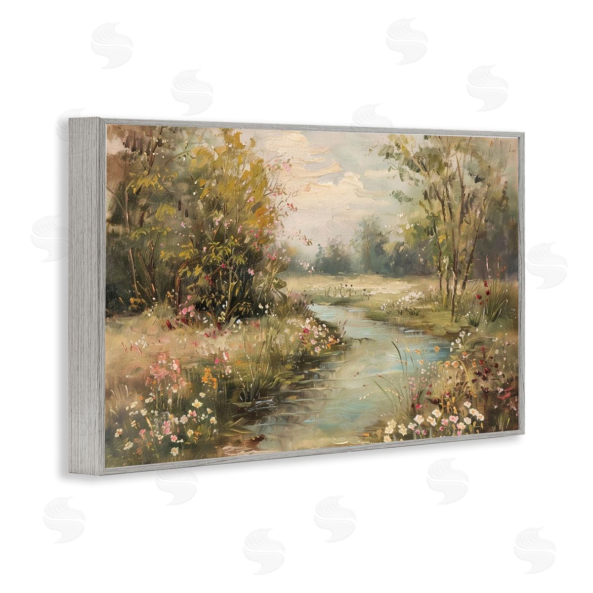 Spring Stream Landscape Grey Frame Print Wall Art, Home Decor by LSR Design Studio