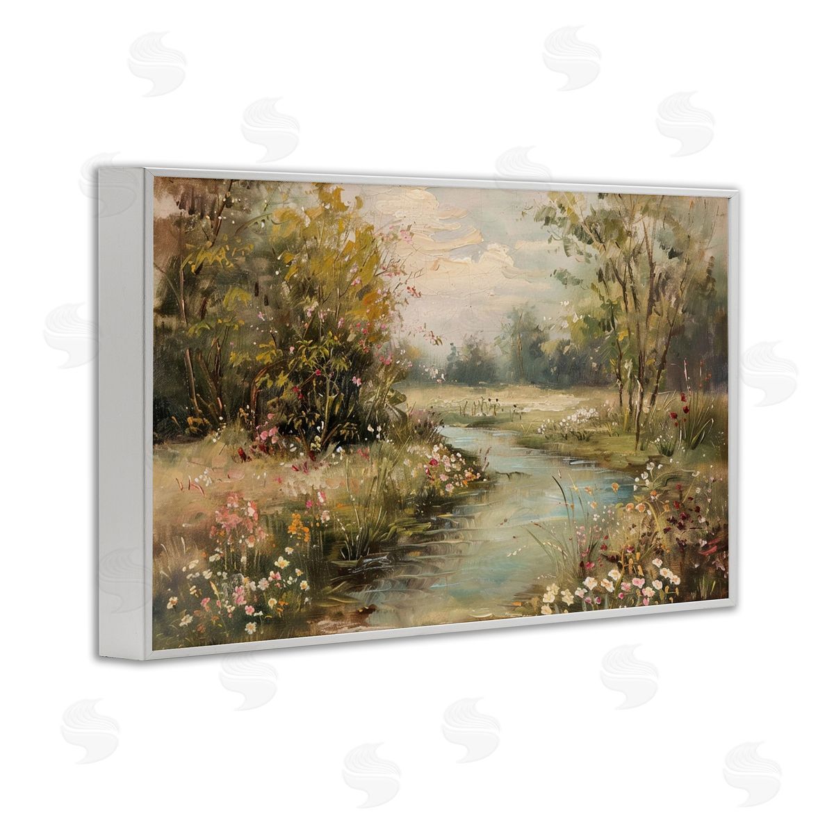 Spring Stream Landscape White Frame Print Wall Art, Home Decor by LSR Design Studio
