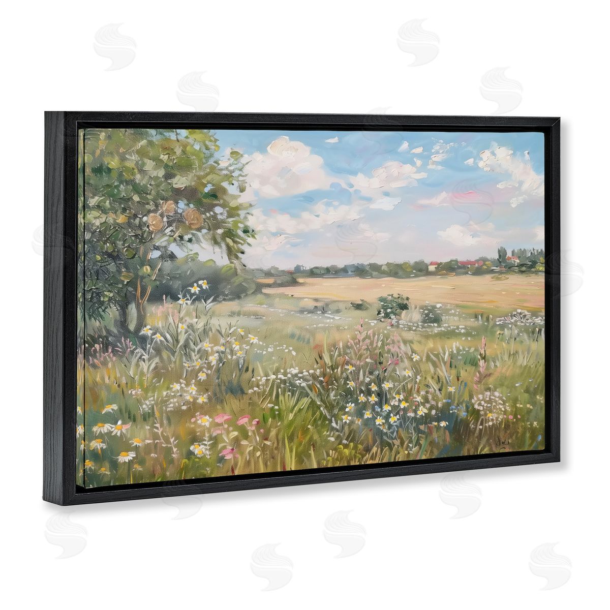Vast Wildflower Field Black Floating Frame Canvas Wall Art, Home Decor by LSR Design Studio