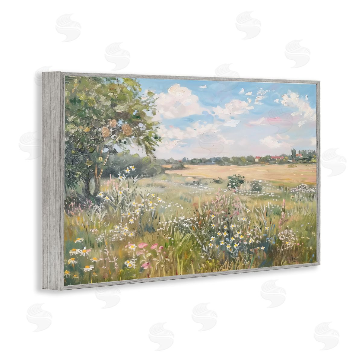 Vast Wildflower Field Grey Frame Print Wall Art, Home Decor by LSR Design Studio