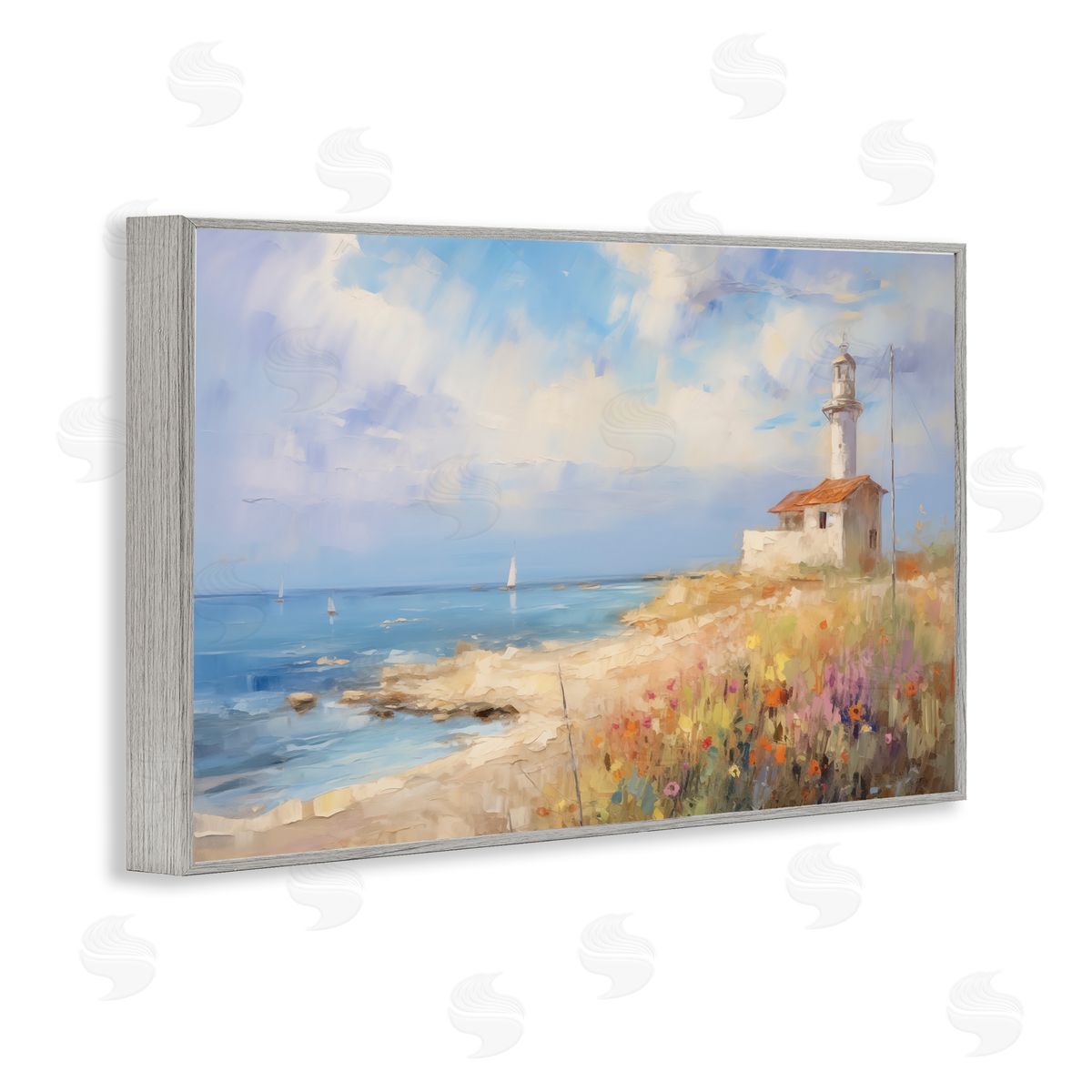 Vintage Lighthouse View Grey Frame Print Wall Art, Home Decor by LSR Design Studio