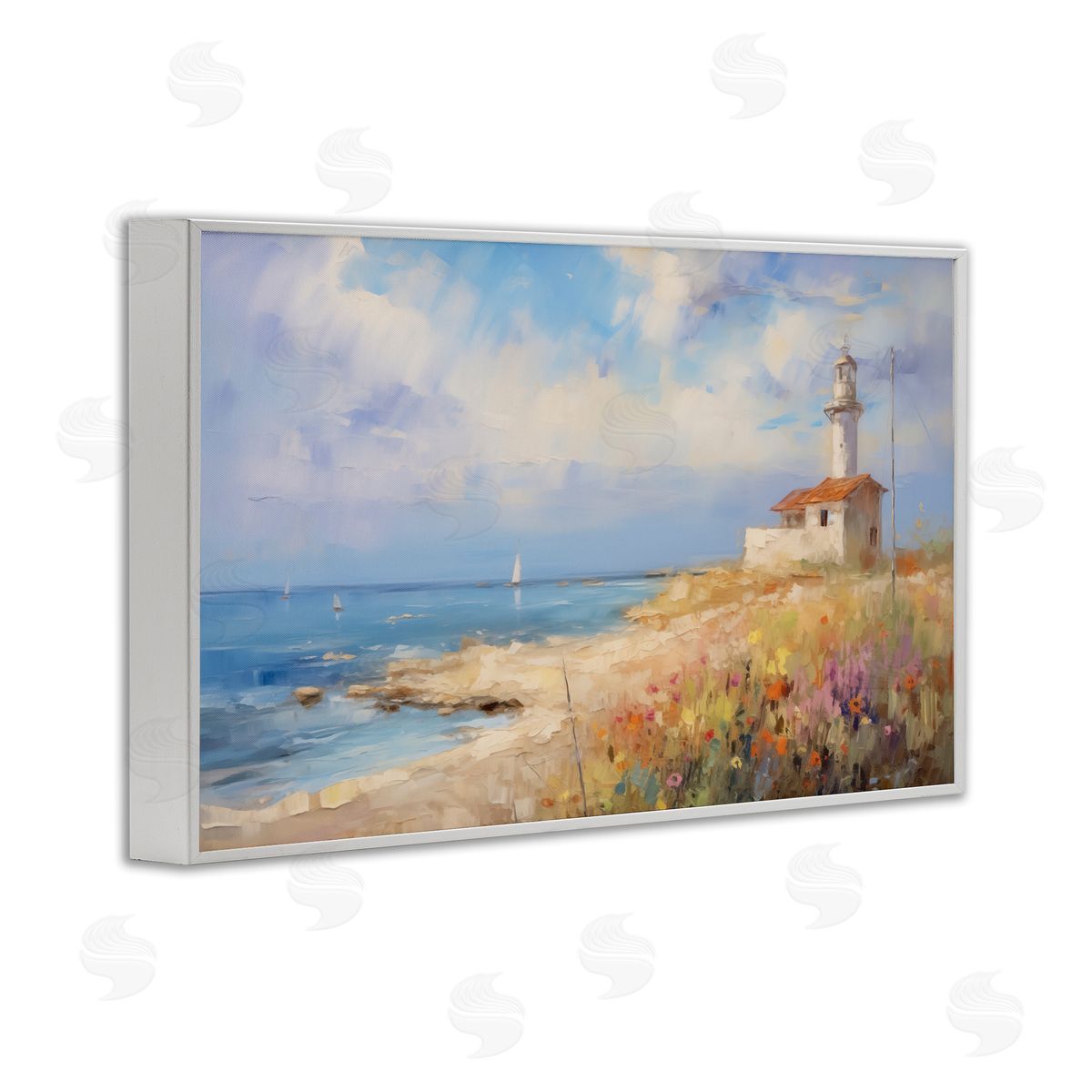 Vintage Lighthouse View White Frame Print Wall Art, Home Decor by LSR Design Studio